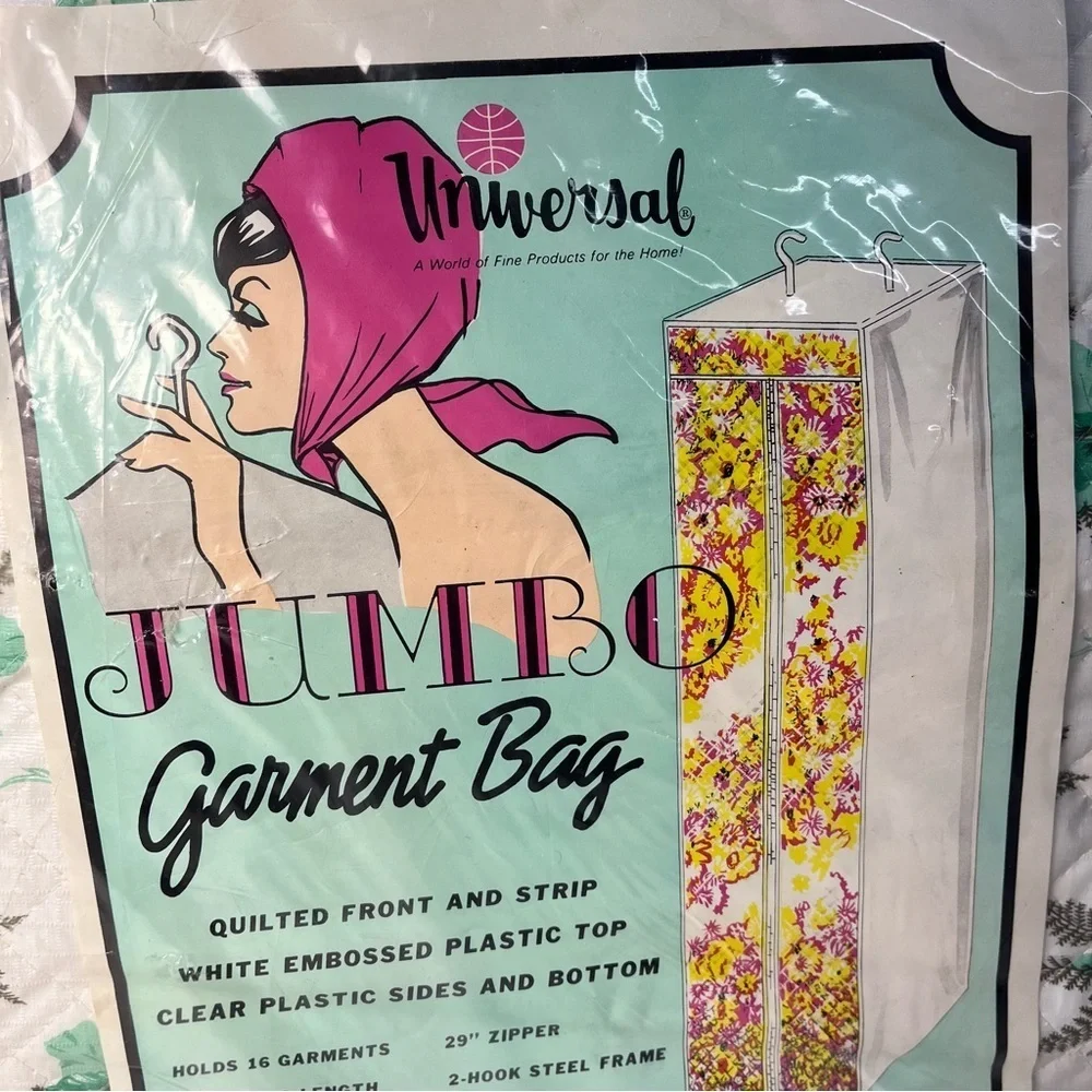 Vintage Universal Jumbo Garment Bag From 1968 Blue/White Floral Clothes Holder